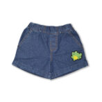 Trendy Unisex Baby Wear 100% Organic Cotton Denim Shorts with Cute Frog Embroidered - Navy - Image 2