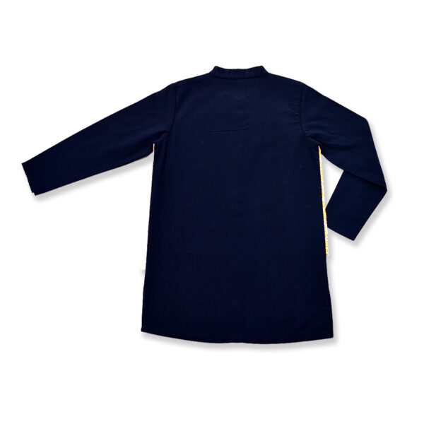 Boys Kurta with Golden Printed Attached Jacket & Pyjama-Navy - Image 4