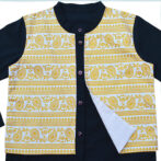 Boys Kurta with Golden Printed Attached Jacket & Pyjama-Navy - Image 2