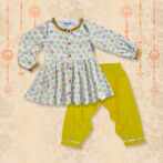 Girls Organic Cotton Rangoli Printed Top & Salwar - White - Image 2