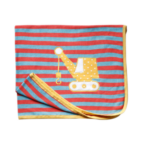 Unisex Crane Embroidered Stripe Baby Blanket