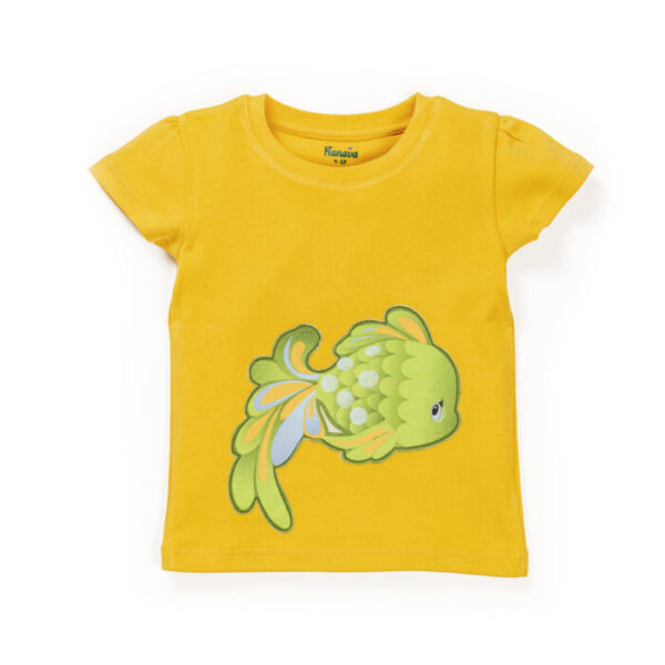 Kids Girls Fish Printed 100% Organic Cotton T-Shirt -Yellow
