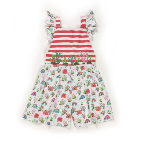 Girls Printed & Embroidered Dungaree/Romper
