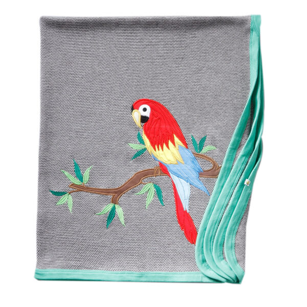Unisex Macaw Embroidered Stripe Warm Baby Blanket
