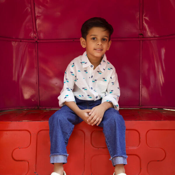 Kids Boys Fish Printed 100% Organic Cotton Shirt