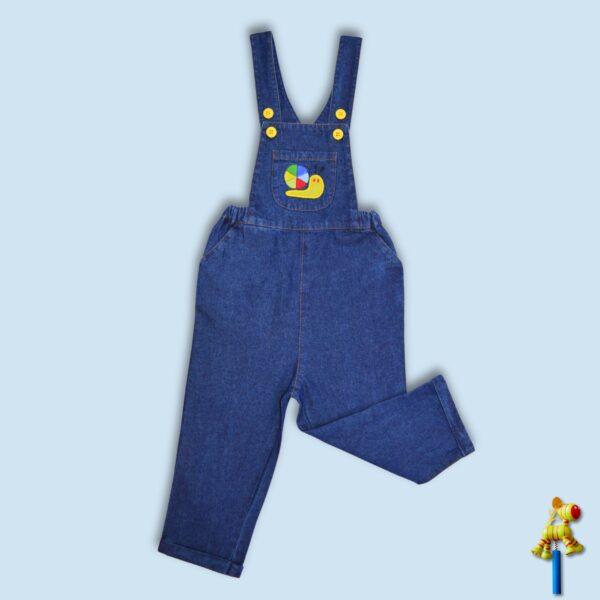 Unisex Kids Wear 100% Cotton Denim Snail Embroidered Dungree