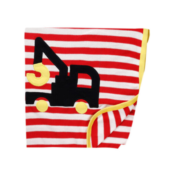 Unisex Crane Embroidered Stripe Baby Blanket