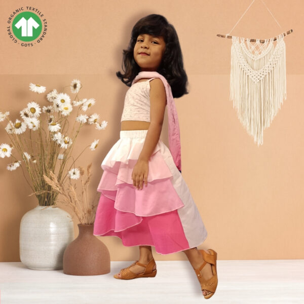 Girls Organic Cotton Frilled Skirt & Top with Dupatta