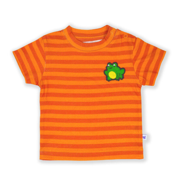 Unisex Frog Embroidered Organic Cotton Stripe T-Shirt