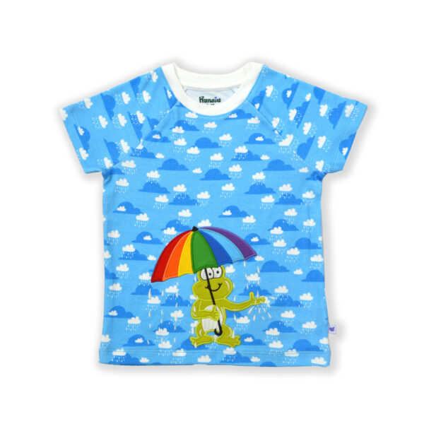 Unisex kids Umbrella & Frog Embroidered Raglan T-Shirt