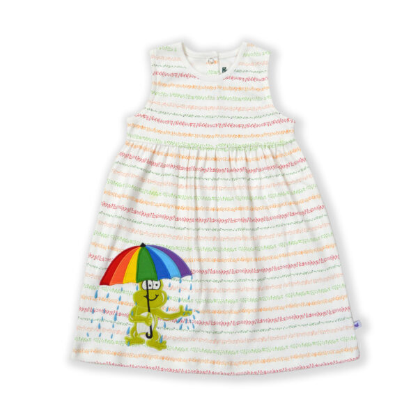 Girls Frog Embroidered Organic Cotton Stripe Frock