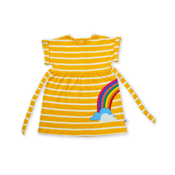 Girls Rainbow Embroidered Organic Cotton Yoke Frock