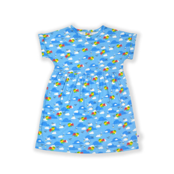 Girls Bird & Cloud Printed Organic Cotton Yoke Frock