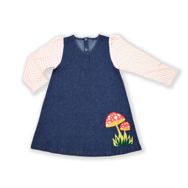 Girls Mushroom Embroidered Organic Cotton Denim Dress