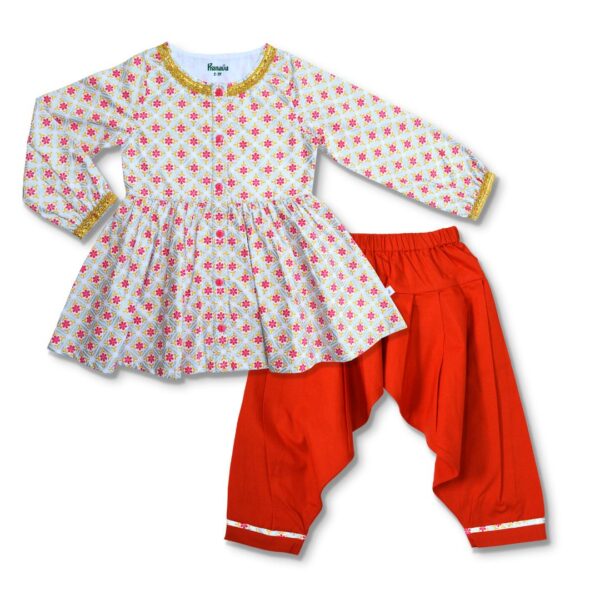 Girls Organic Cotton Ethnic Printed Top & Salwar
