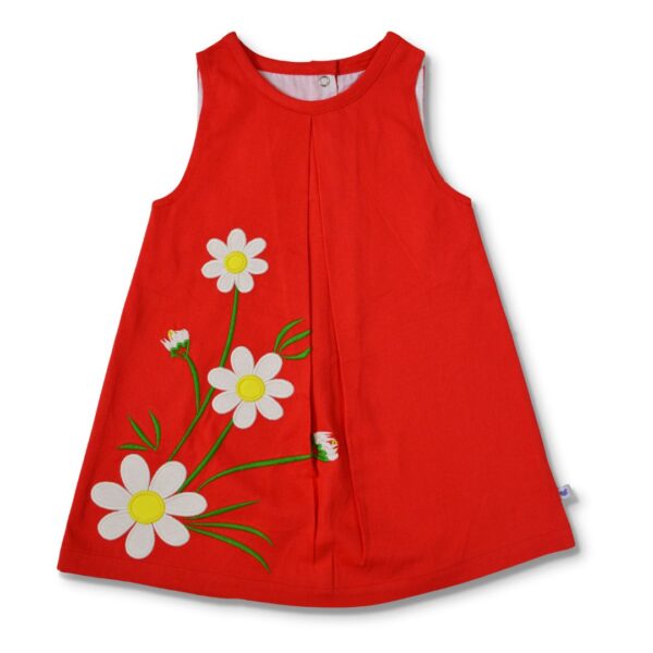 Girls organic cotton a-line dress with floral embroidery