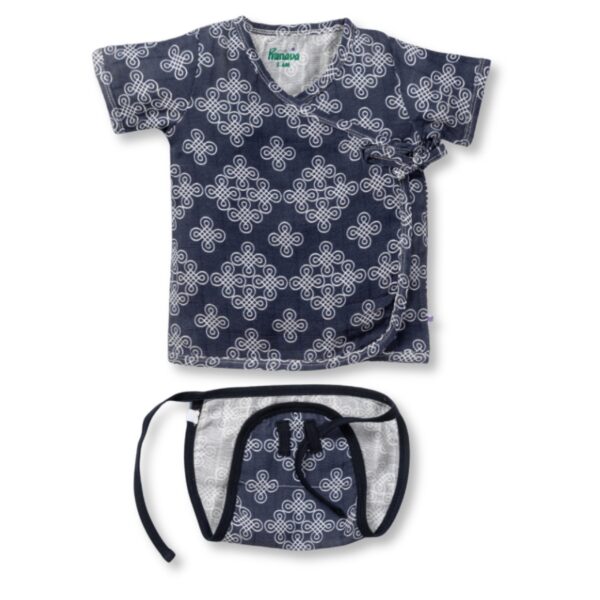 Unisex Kolam Printed 100% Organic Cotton Jhabla & Nappy