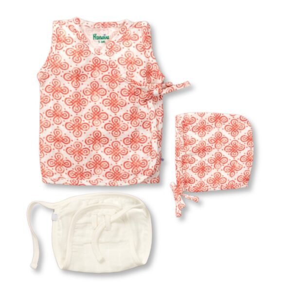 Unisex Batik Printed Organic Cotton Jhabla Nappy & Cap