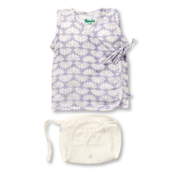 Unisex Lotus Printed Organic Cotton Jhabla & Nappy