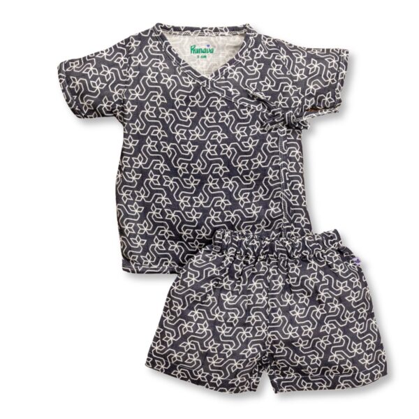 Unisex Kolam Printed Organic Cotton Jhabla & Shorts Set