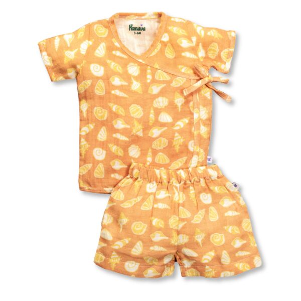 Unisex Seashell Printed Organic Cotton Jhabla& Shorts