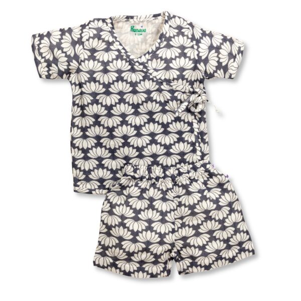 Unisex Lotus Printed Organic Cotton Jhabla & Shorts