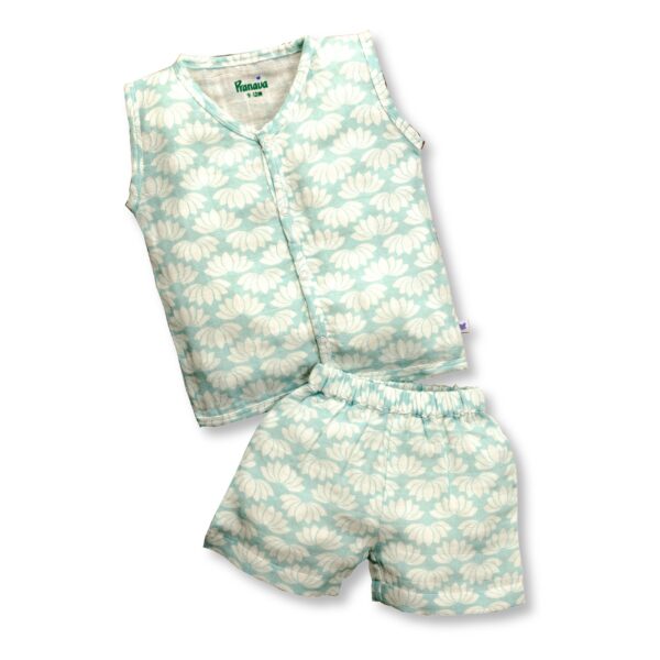 Unisex Lotus Printed Organic Cotton Jhabla & Shorts