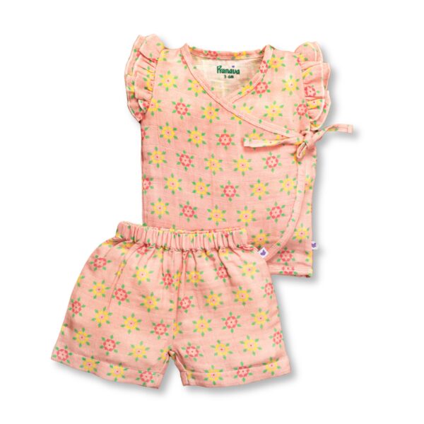 Baby Girls Geometric Printed Jhabla and Shorts Set