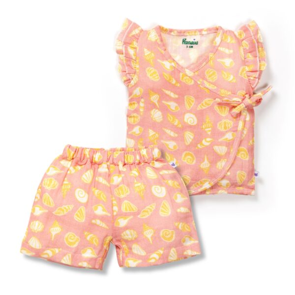 Baby Girls Seashell Printed Jhabla and Shorts Set