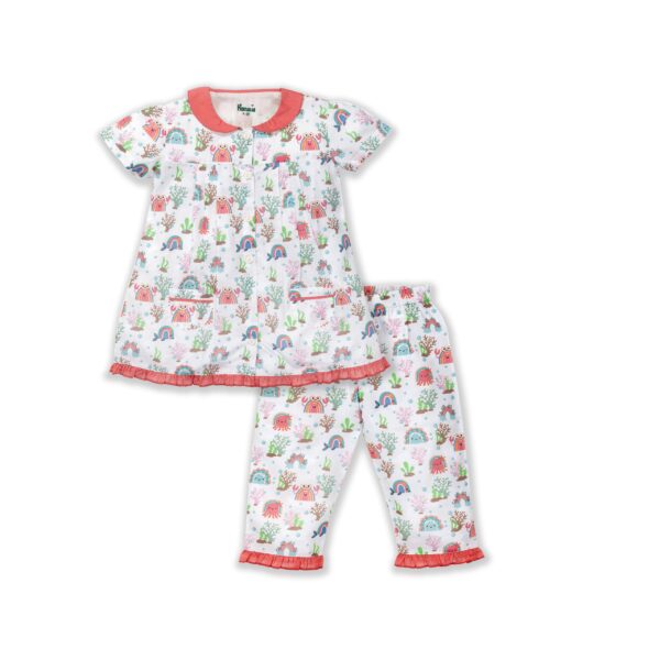 Girls Printed Organic Cotton Sleepsuit with 3/4 Pant