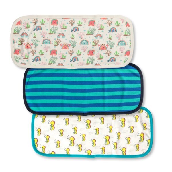 Unisex Sea Life Printed Burp Cloths -Pack of 3
