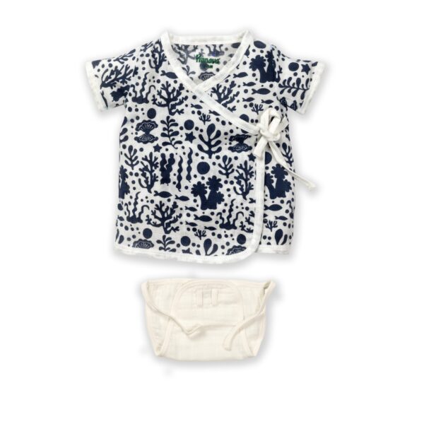 Unisex Sea life Printed Organic Cotton Jhabla & Nappy