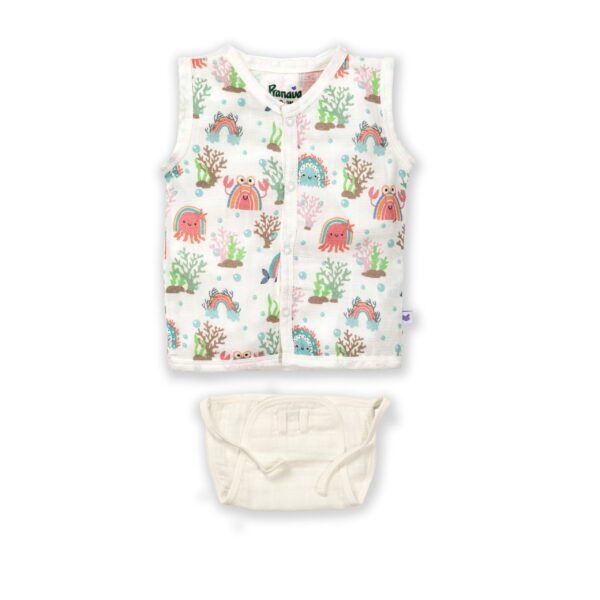 Unisex Sea Life Printed Organic Cotton Jhabla & Nappy