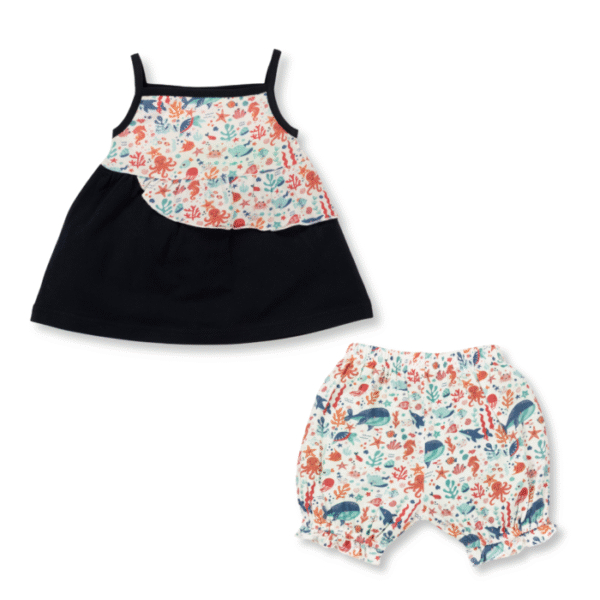 Girls Sea Life Printed 100% Organic Cotton Top & Shorts