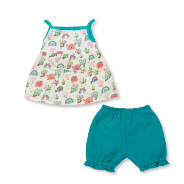 Girls Sea Life Printed 100% Organic Cotton Top & Shorts