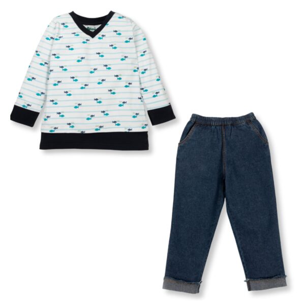 Kids Boys Fish Printed Top & Denim Jeans