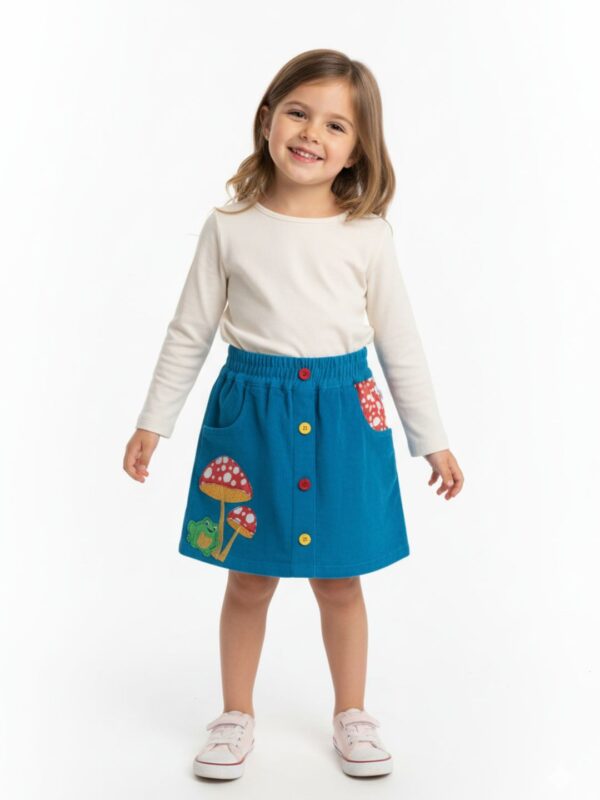 Girls Organic Cotton Corduroy Tobermerry Teal Skirt - Image 5