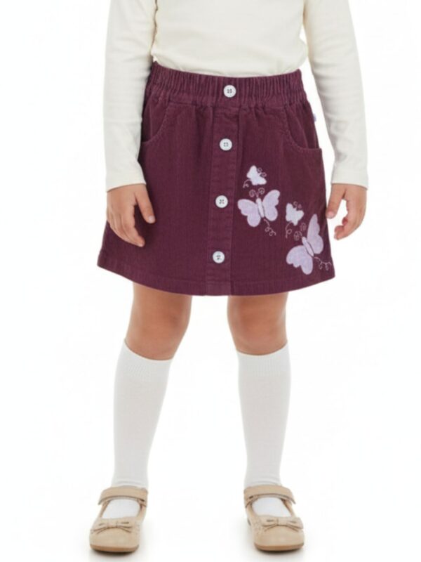 P-040_main Girls Organic Cotton Corduroy Rubarb Skirt - Image 1