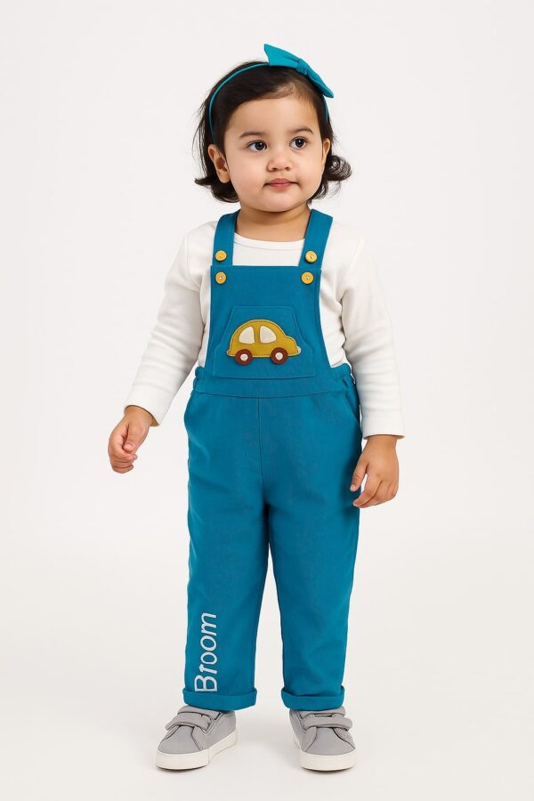 P-042_1_MOD Unisex Organic Cotton Corduroy Tobermery Teal Dungaree - Image 1