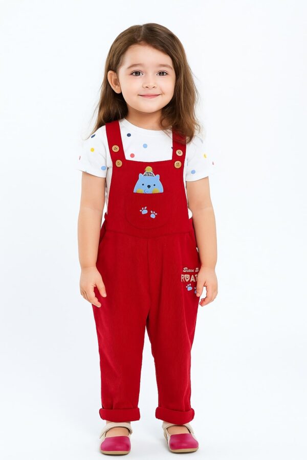P-043_1_MOD Unisex Organic Cotton Corduroy Tango Red Dungaree - Image 1
